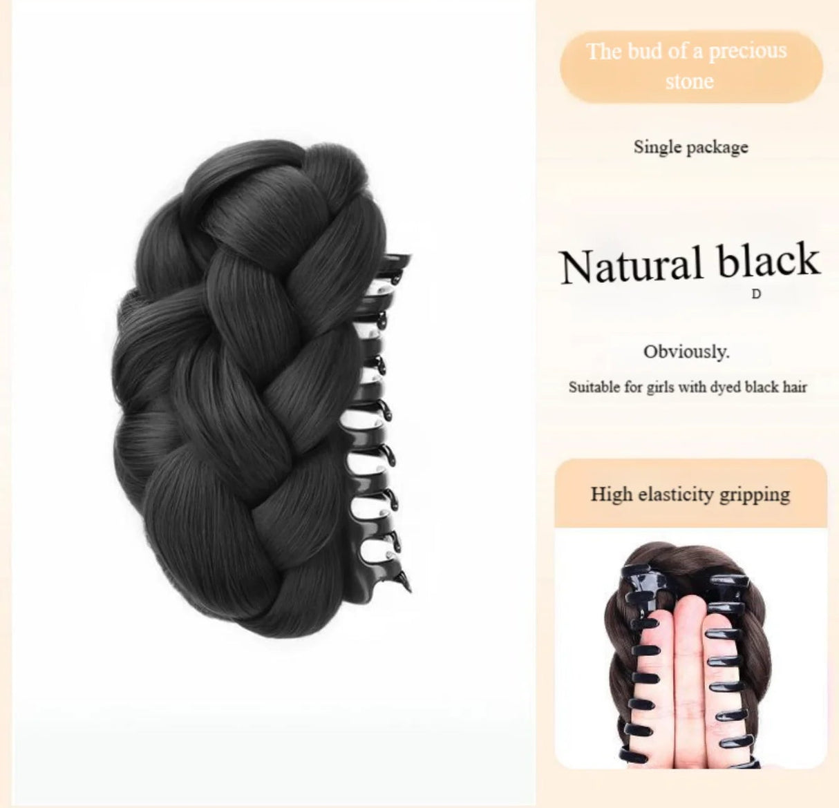 Black Braided Bun Fluffy Hairpiece Synthetic Claw