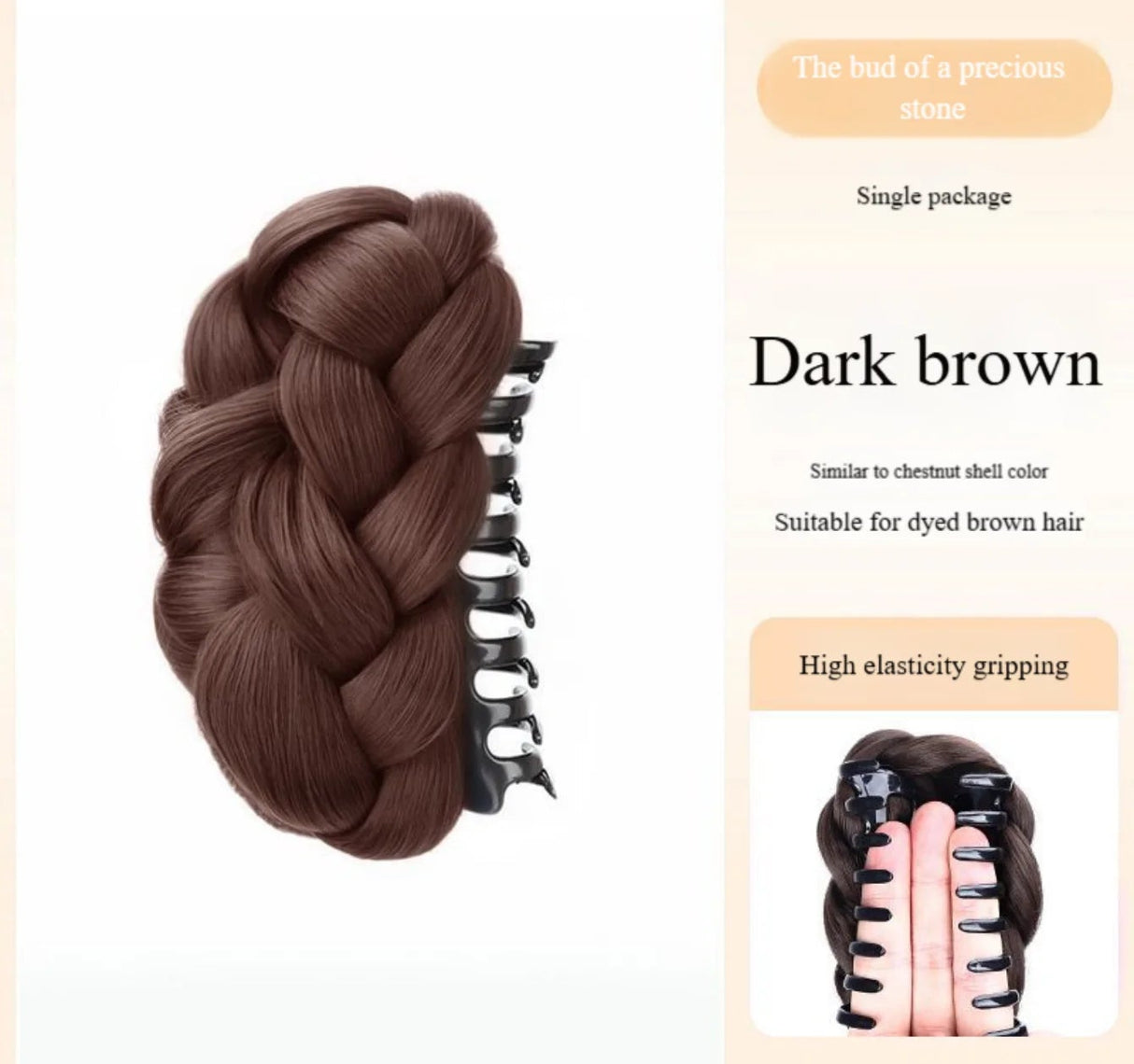 Brown Braided Bun Fluffy Hairpiece Synthetic Claw