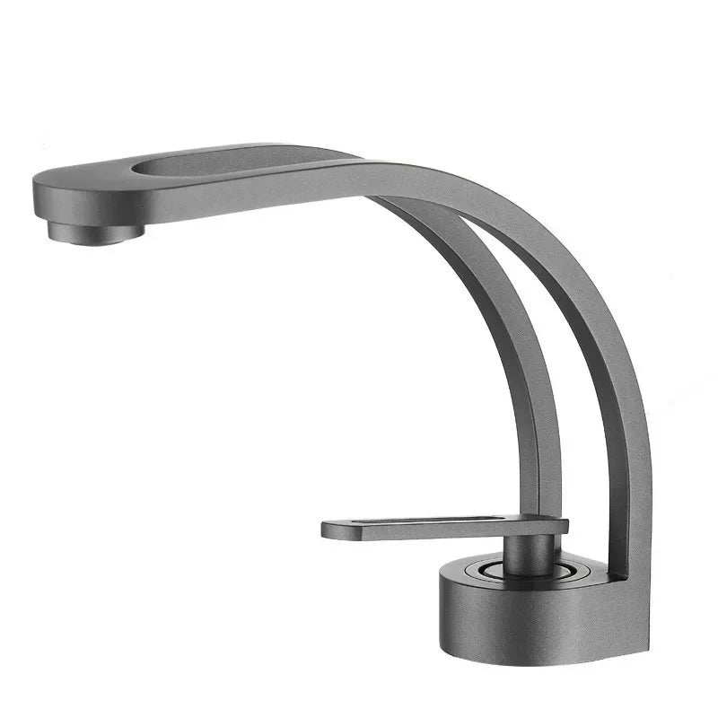 Brass bathroom basin mixer faucet with single handle in black