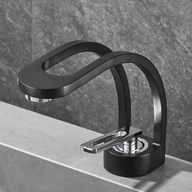 Brass bathroom basin mixer faucet with single handle in black chrome