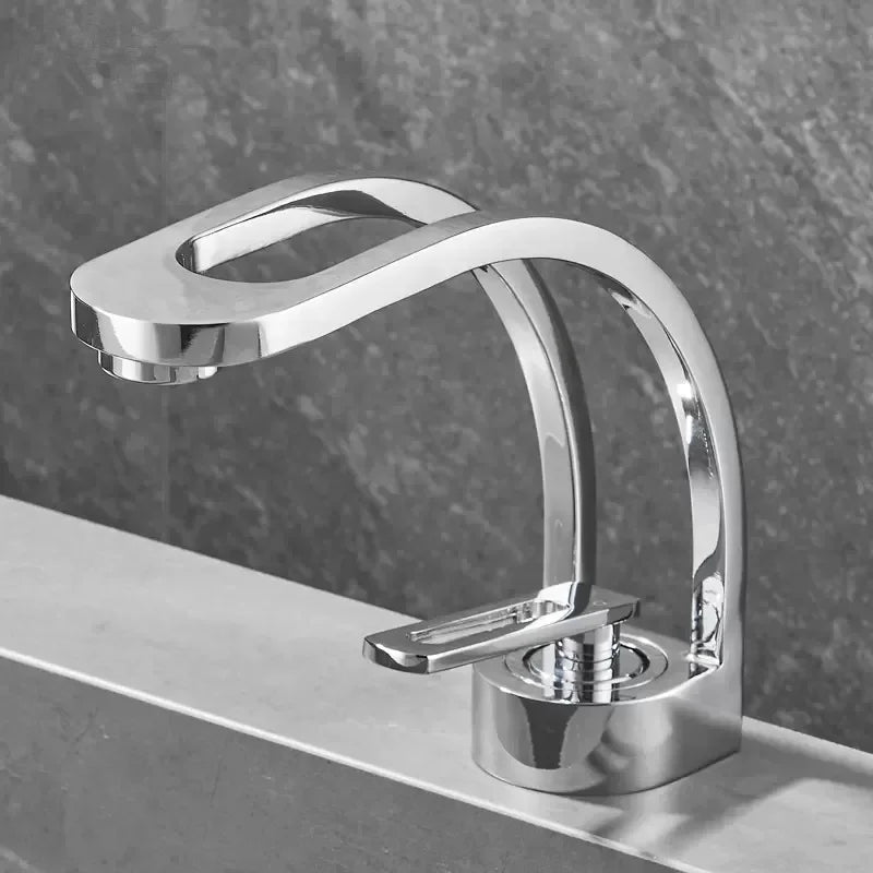 Brass bathroom basin mixer faucet with single handle in silver