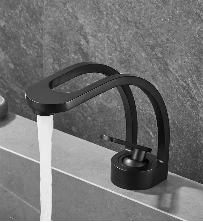 Brass bathroom basin mixer faucet with single handle in black