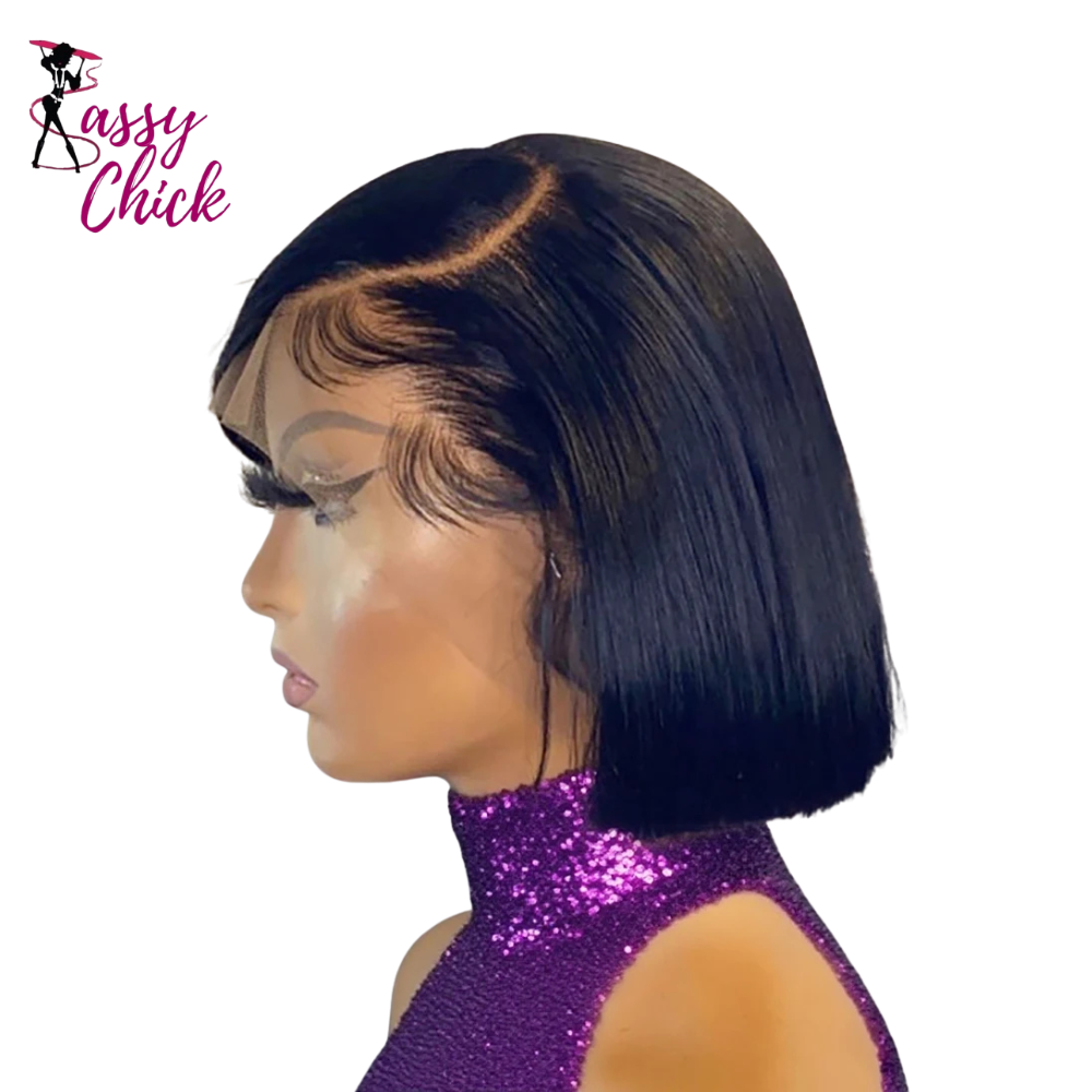 Brazilian Bone Straight Short Bob 13x4 Human Hair Wigs Sassy Chick Logo