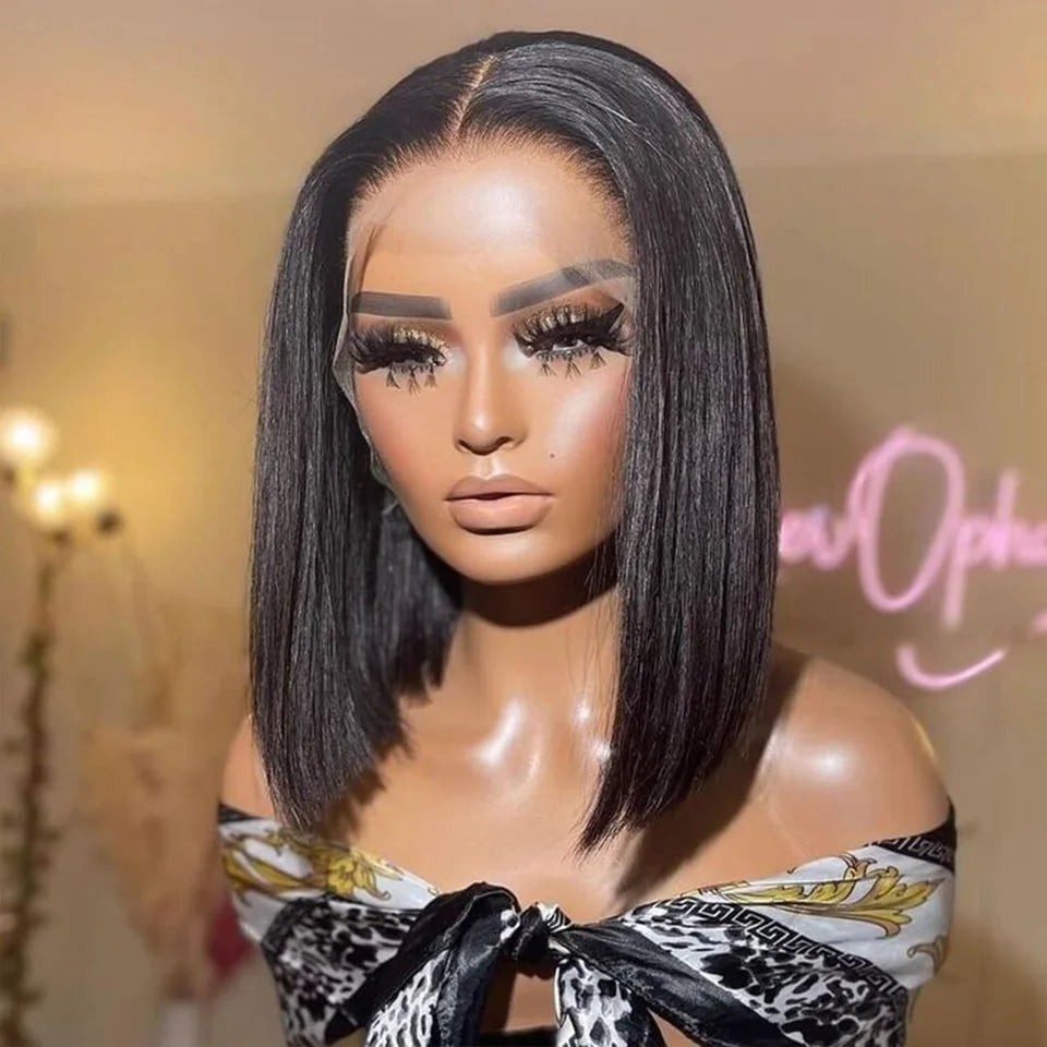 Black Brazilian Remy Short Straight Bob Human Hair Lace Wig