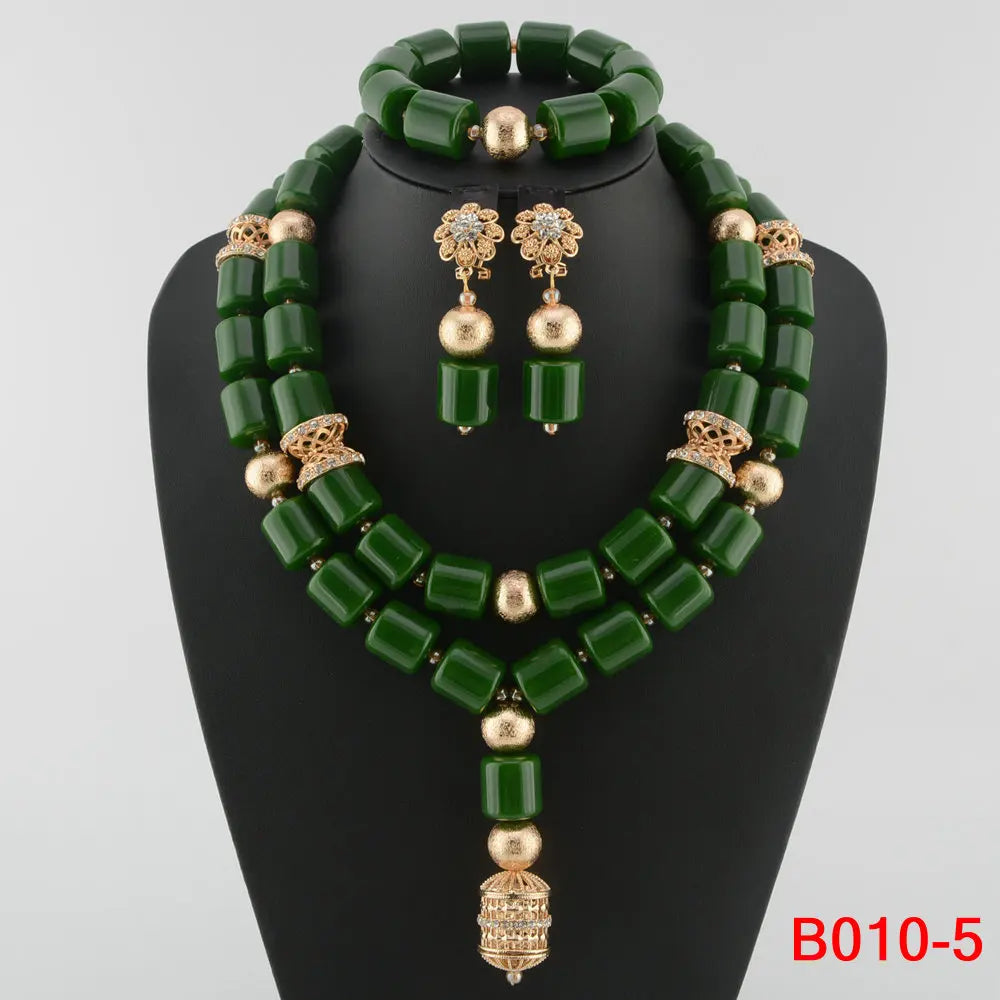 green crystal bead jewelry set