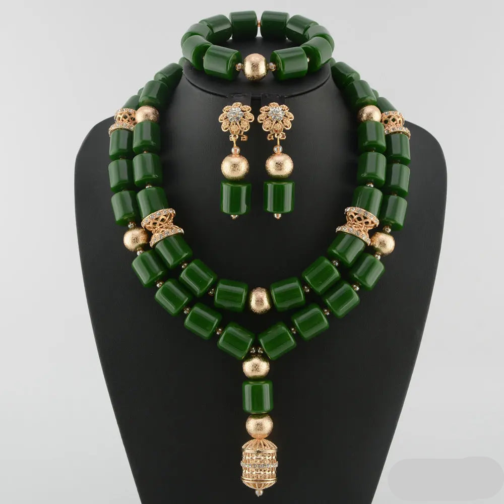 green crystal bead jewelry set