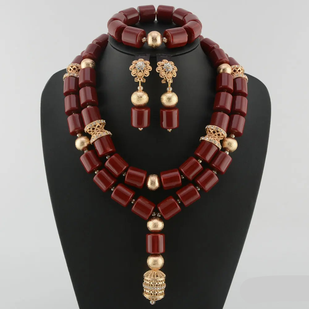 brown crystal bead jewelry set