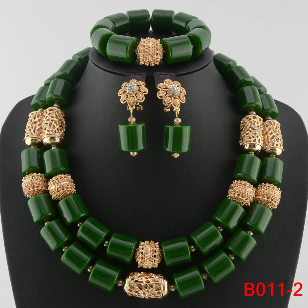 green crystal bead jewelry set