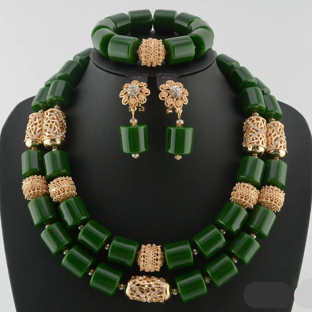green crystal bead jewelry set