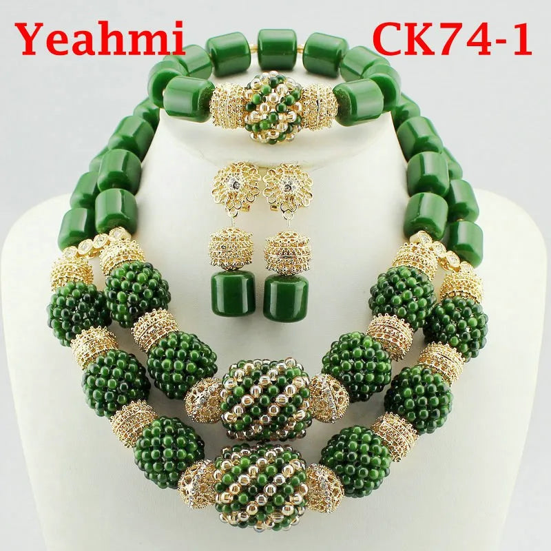 green crystal bead jewelry set