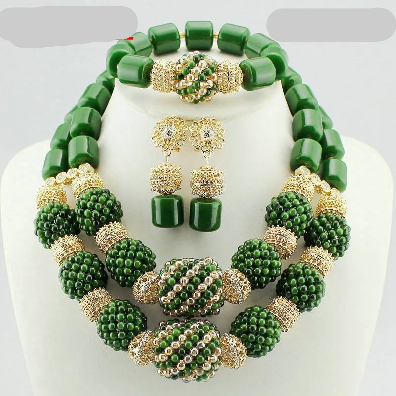 green crystal bead jewelry set