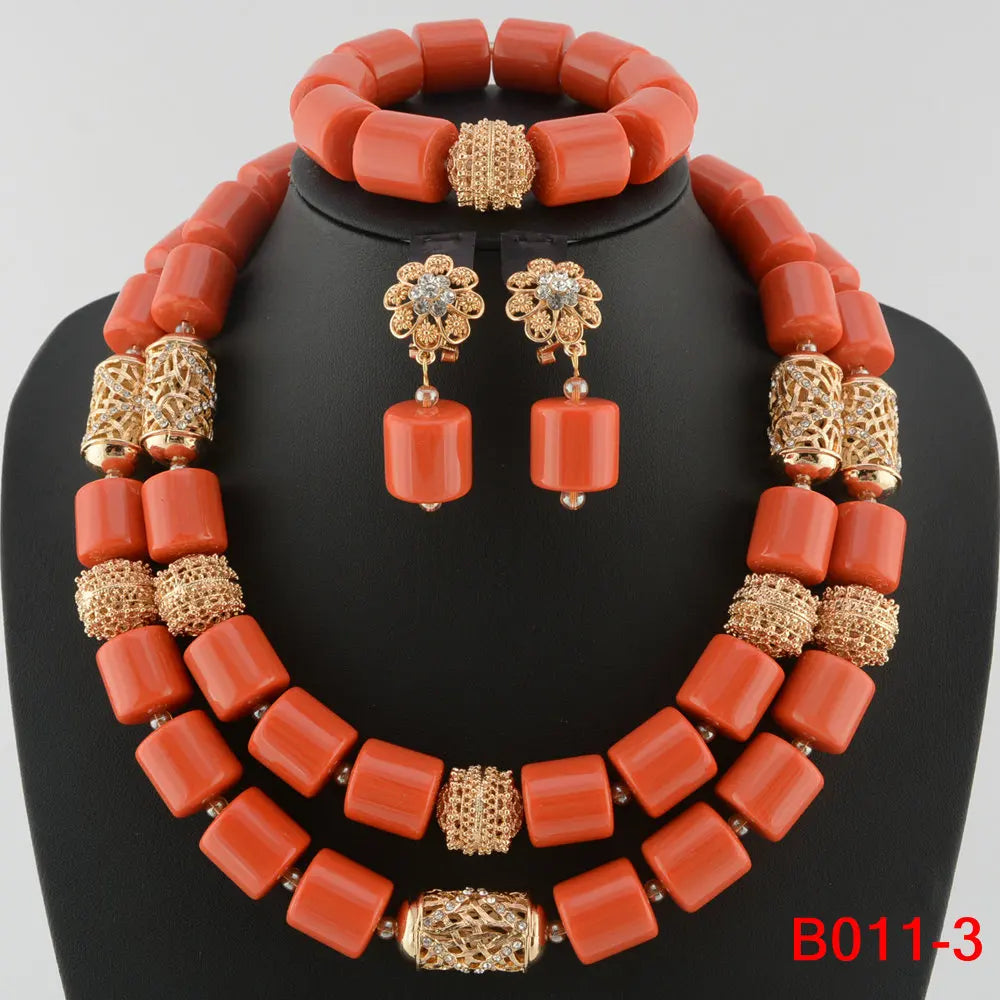 orange crystal bead jewelry set