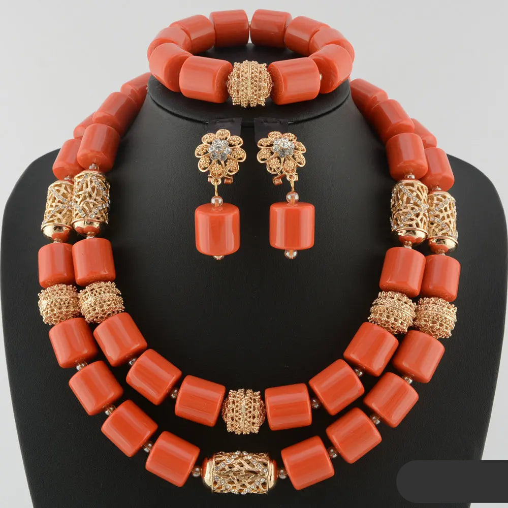 orange crystal bead jewelry set