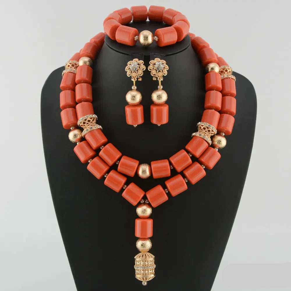 orange crystal bead jewelry set