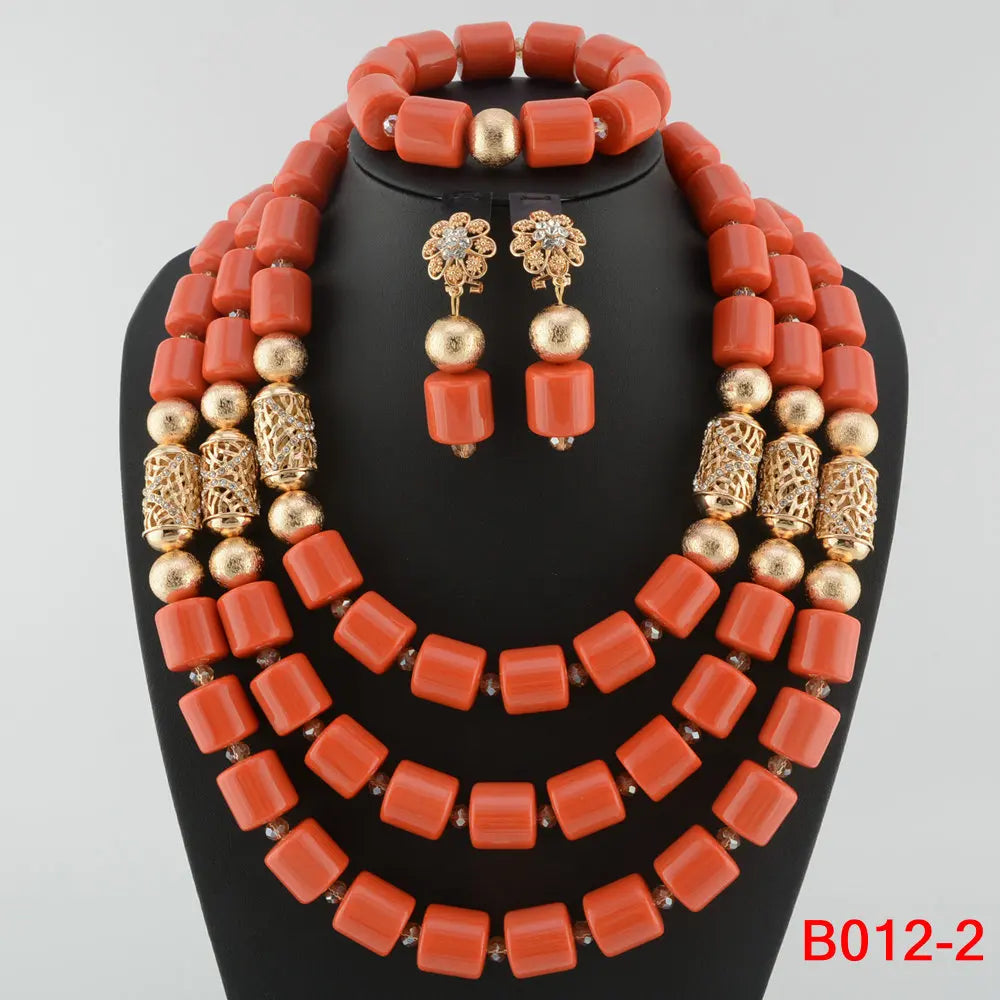 orange crystal bead jewelry set