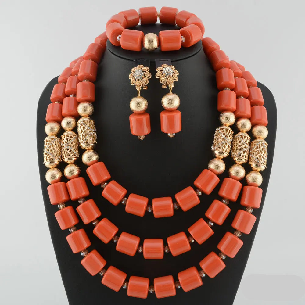 orange crystal bead jewelry set