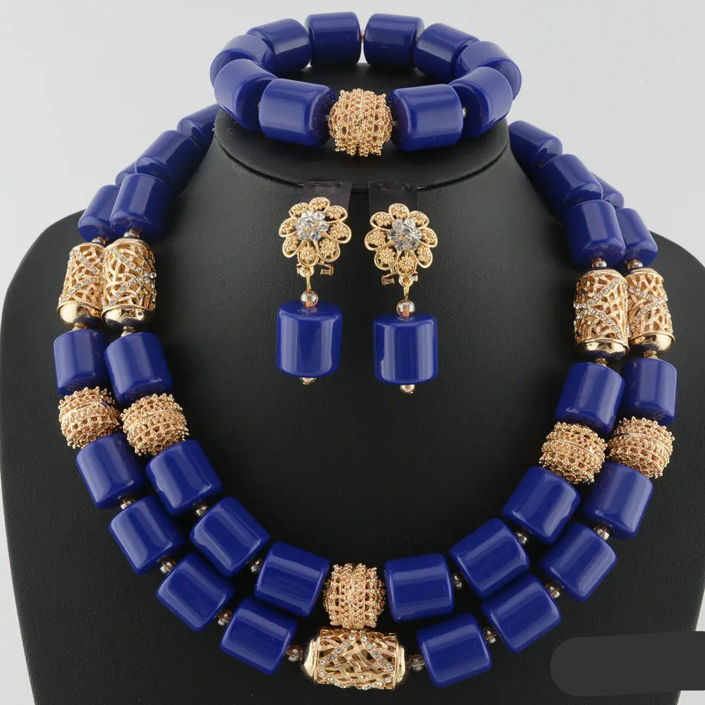 blue crystal bead jewelry set