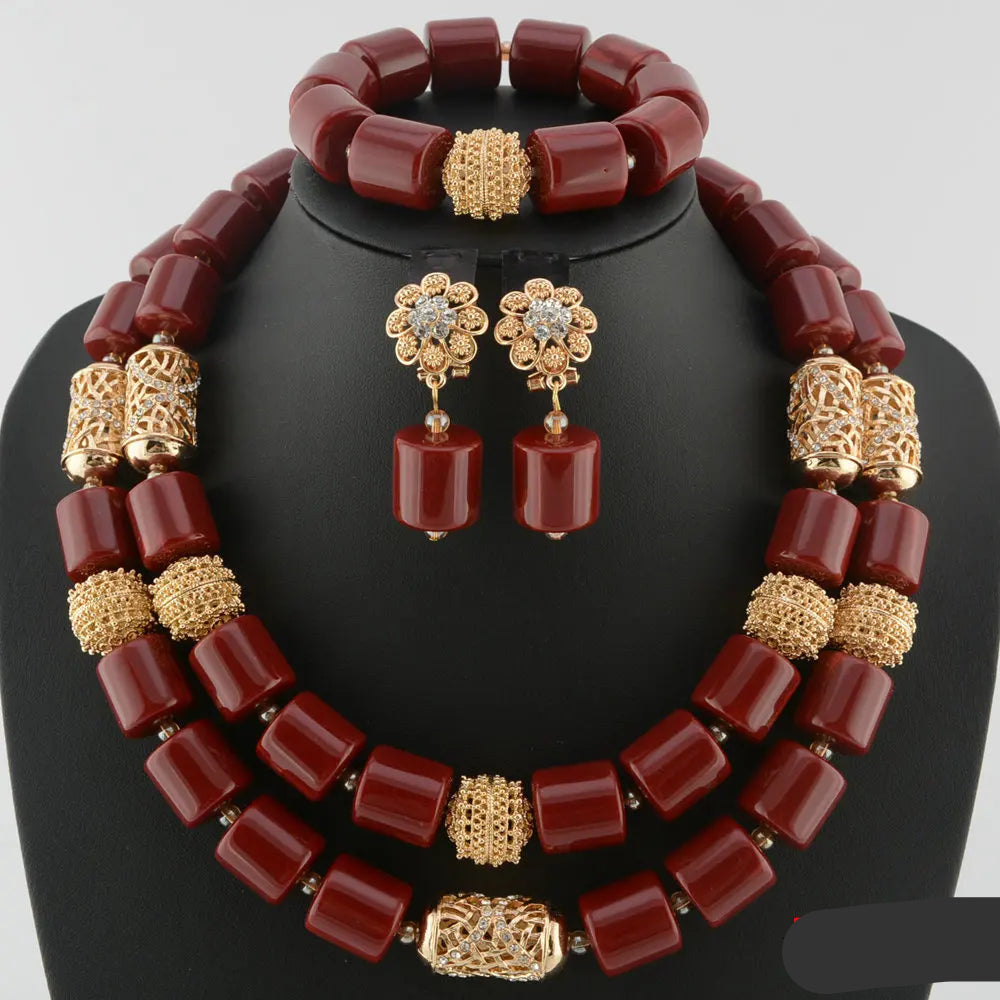 brown crystal bead jewelry set