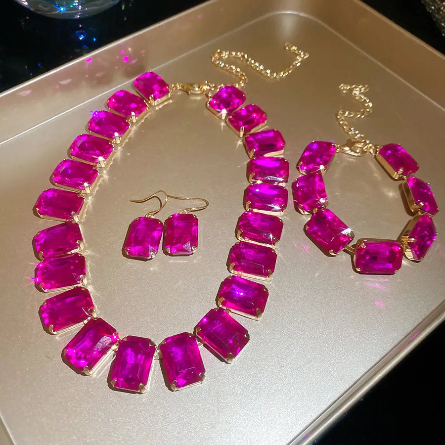 Pink Bride Crystal Clear Jewelry Sets