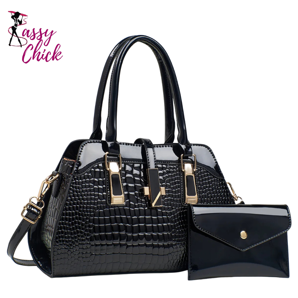 Bright Crocodile Leather Purse And Shoulder Bag Sassy Chick Logo