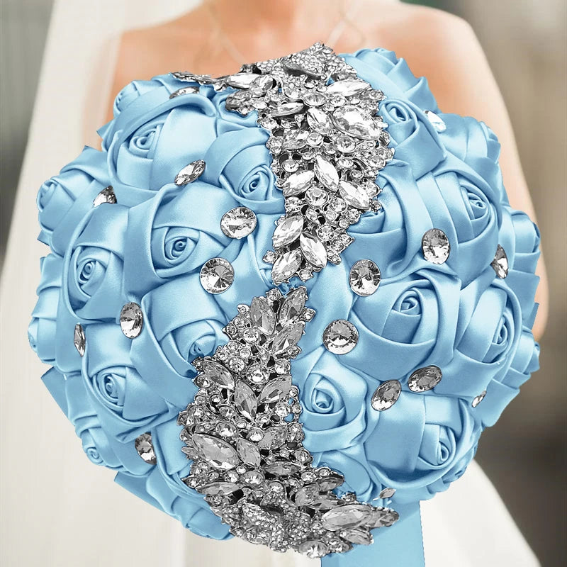 Blue Brooch Rhinestone Bridal Bouquets