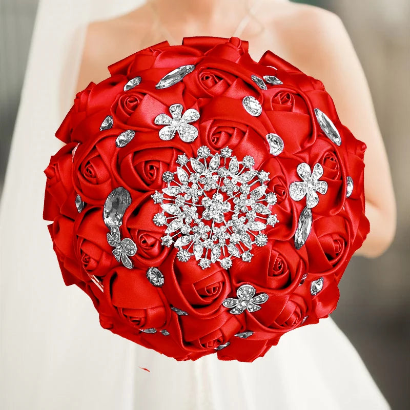 Red Brooch Rhinestone Bridal Bouquets