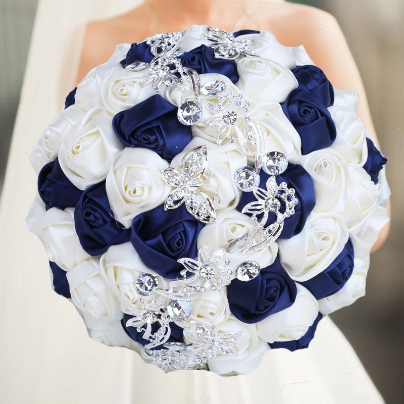 White Blue Brooch Rhinestone Bridal Bouquets