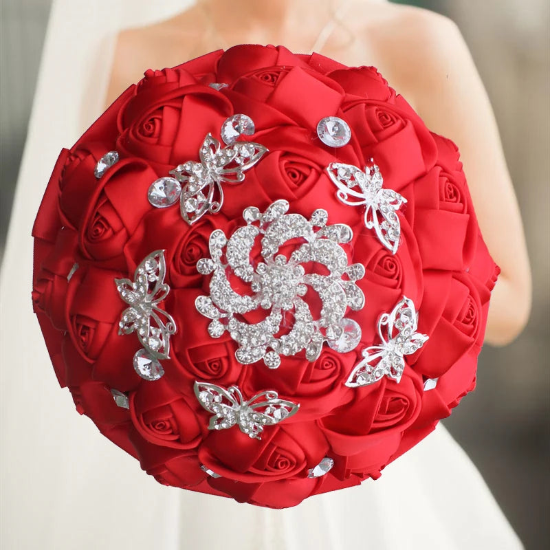 Red Brooch Rhinestone Bridal Bouquets