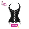 Buckles Steel Boned Steampunk Leather Corset Black Sassy Chick Logo