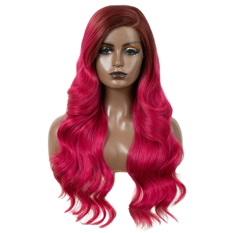 C Part Highlight Body Wave Synthetic Lace Wig red