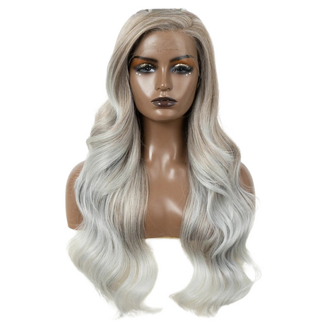 C Part Highlight Body Wave Synthetic Lace Wig grey