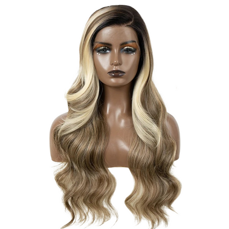 C Part Highlight Body Wave Synthetic Lace Wig ash brown