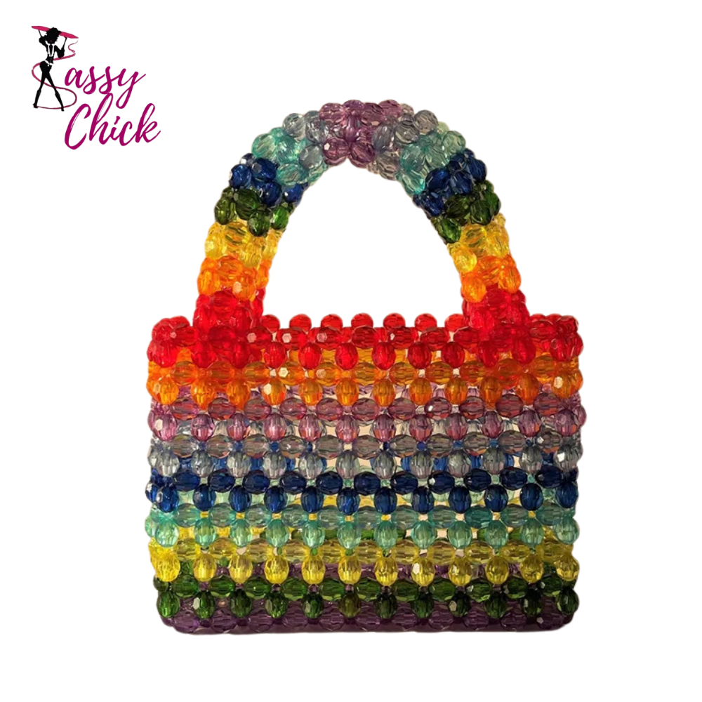 Candy Rainbow Colorful Lollipop Beaded Handbag Sassy Chick Logo