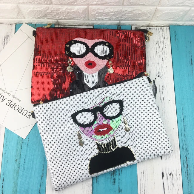 Collection of Cartoon Woman Pattern Envelope Clutch Bag