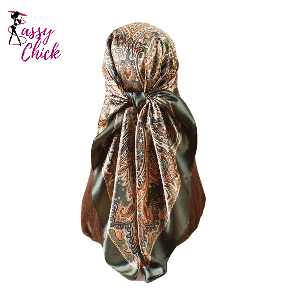 Cashew Flower Square Silk Head Scarves Hijab Bandana Sassy Chick Logo