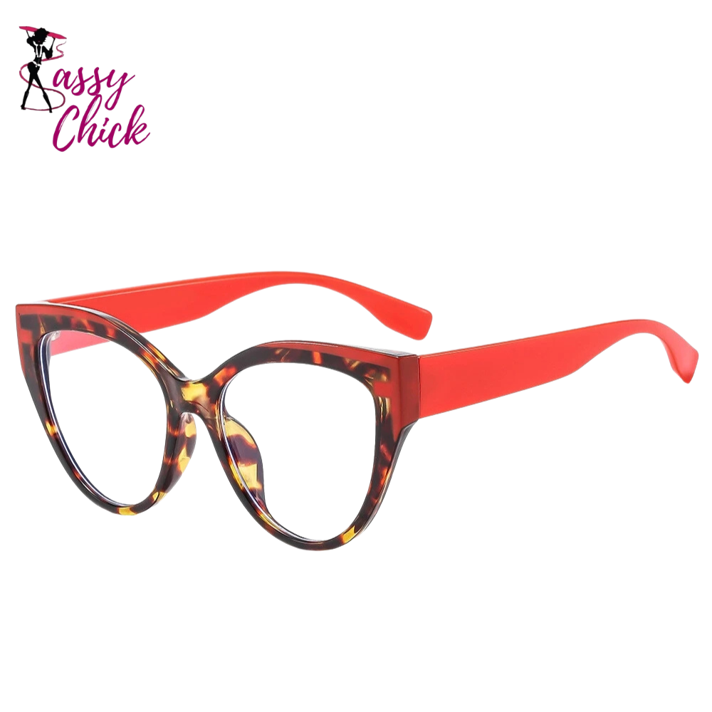 Cat Eye Anti Blue Light Color-blocked Glasses Sassy Chick Logo