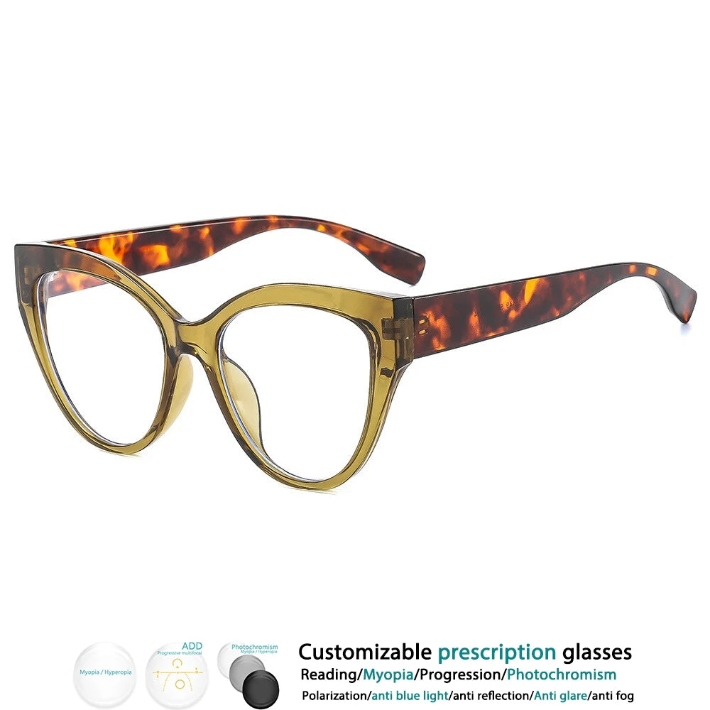 Leopard Cat Eye Anti Blue Light Color-blocked Glasses