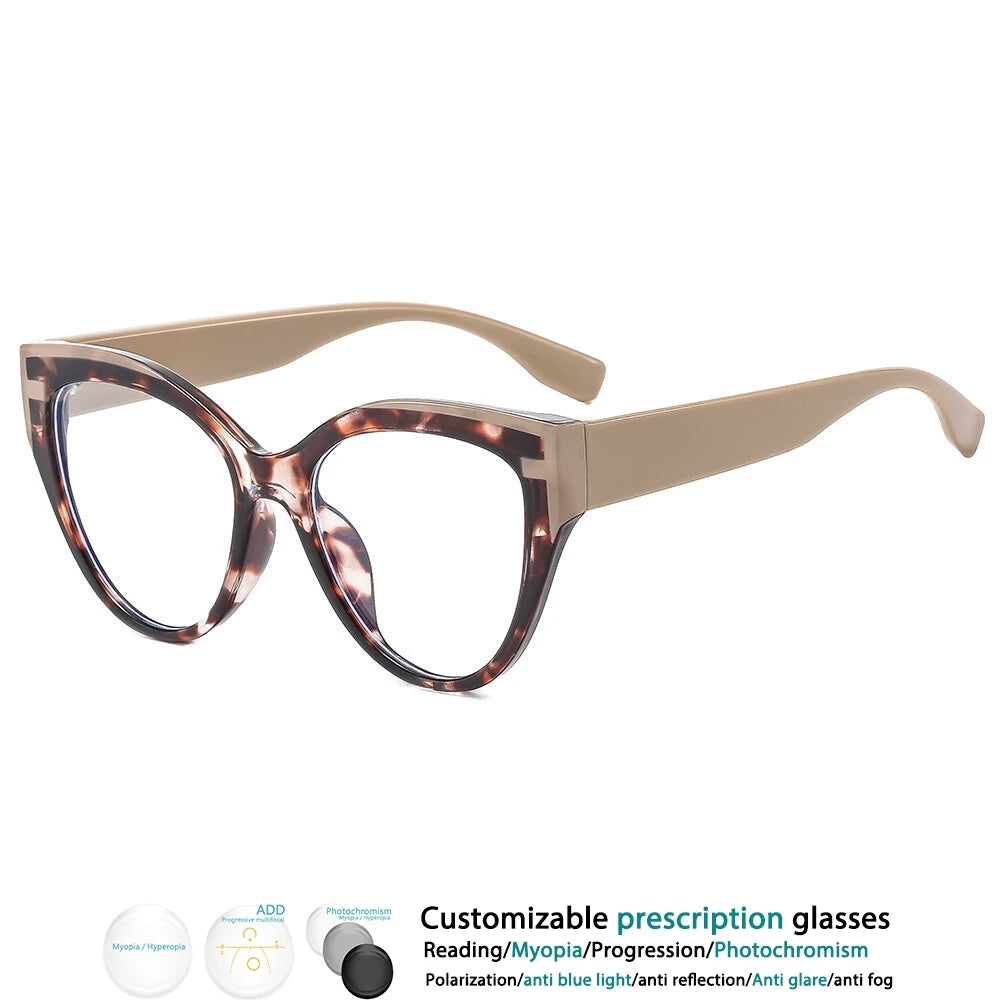 Beige Cat Eye Anti Blue Light Color-blocked Glasses