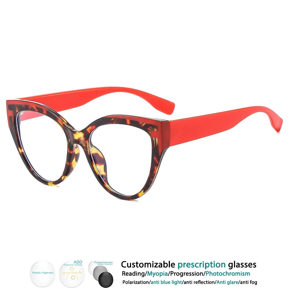 Red Leopard Cat Eye Anti Blue Light Color-blocked Glasses