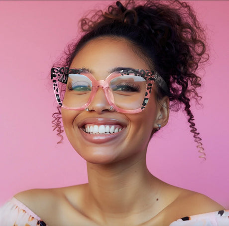 Model using Cat Eye Blue Light Blocking Glasses for Women