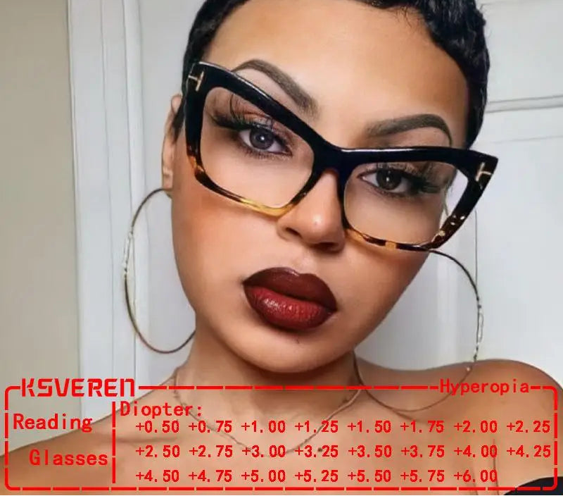 Model Using Cat Eye Blue Light Blocking Personality Optical Prescription Glasses