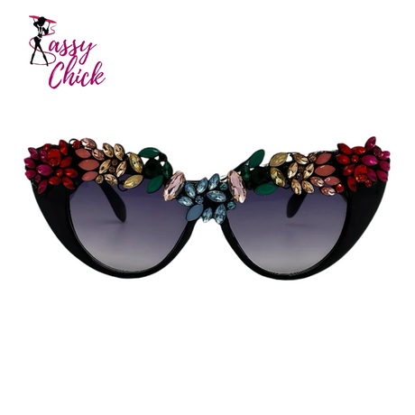 Cat Eye Embellished Sunglasses Sassy Chick Logo