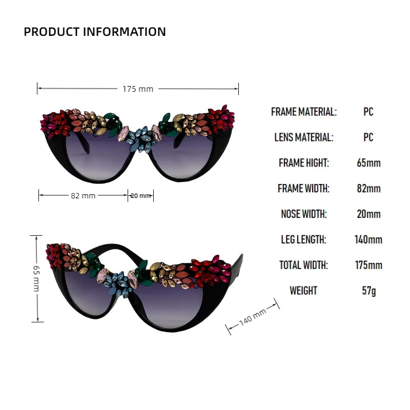 Cat Eye Embellished Sunglasses Size