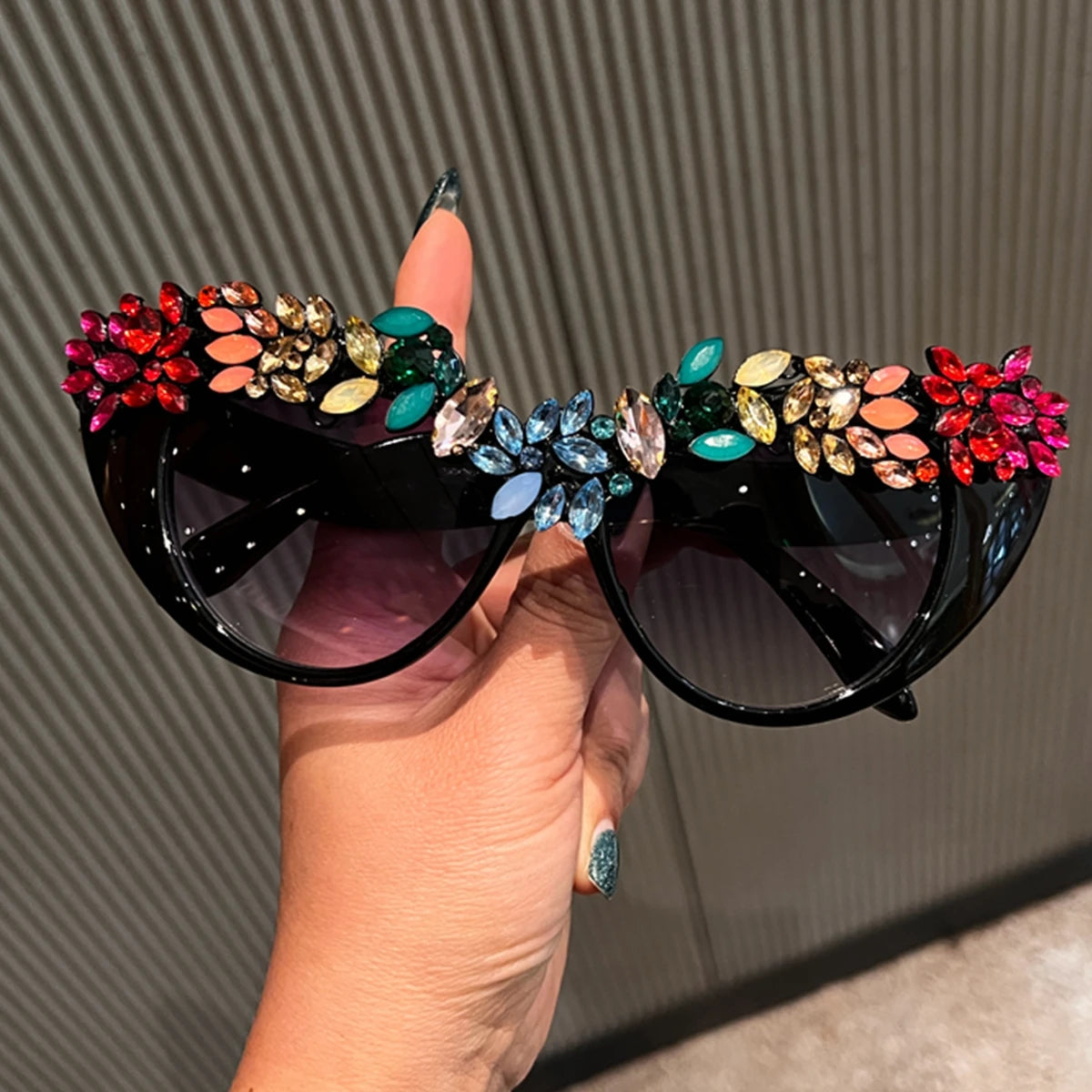 Cat Eye Embellished Sunglasses Black