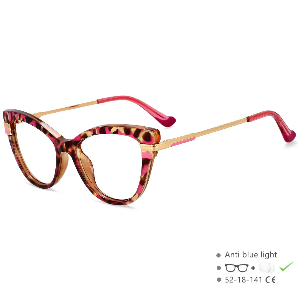 leopard pin frame Cat Eye Frames Anti Blue Optical Glasses
