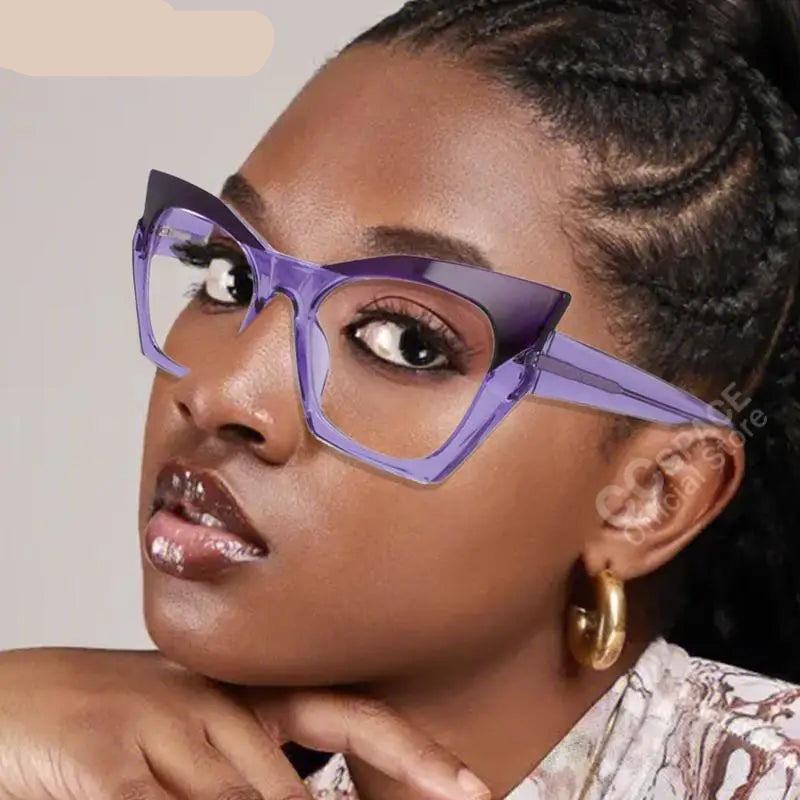 Model using Cat Eye Hinge Anti Blue Computer Glasses