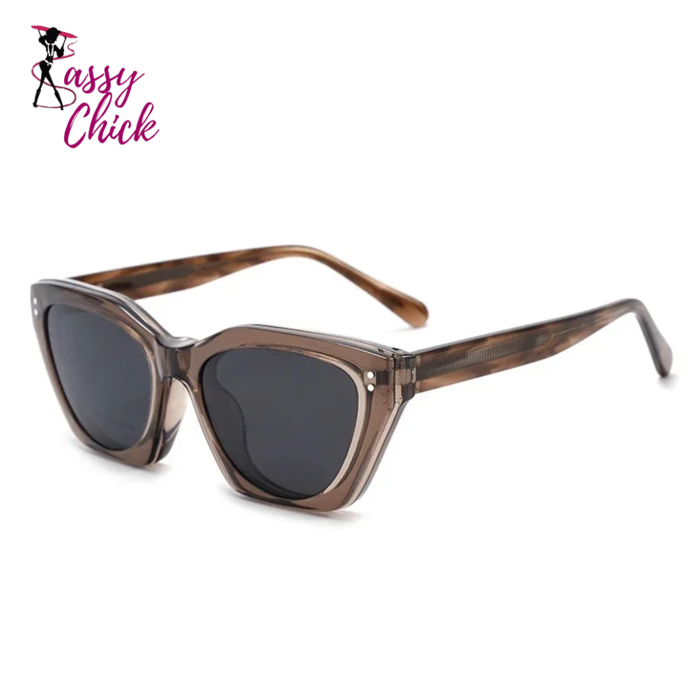 Cat Eye Magnet Clip On Polarized Sunglasses Sassy Chick Logo