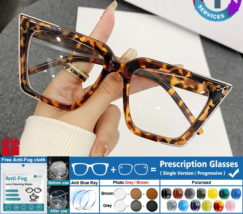 Cat Eye Trendy Large Frame Anti Blue Ray Myopia Glasses
