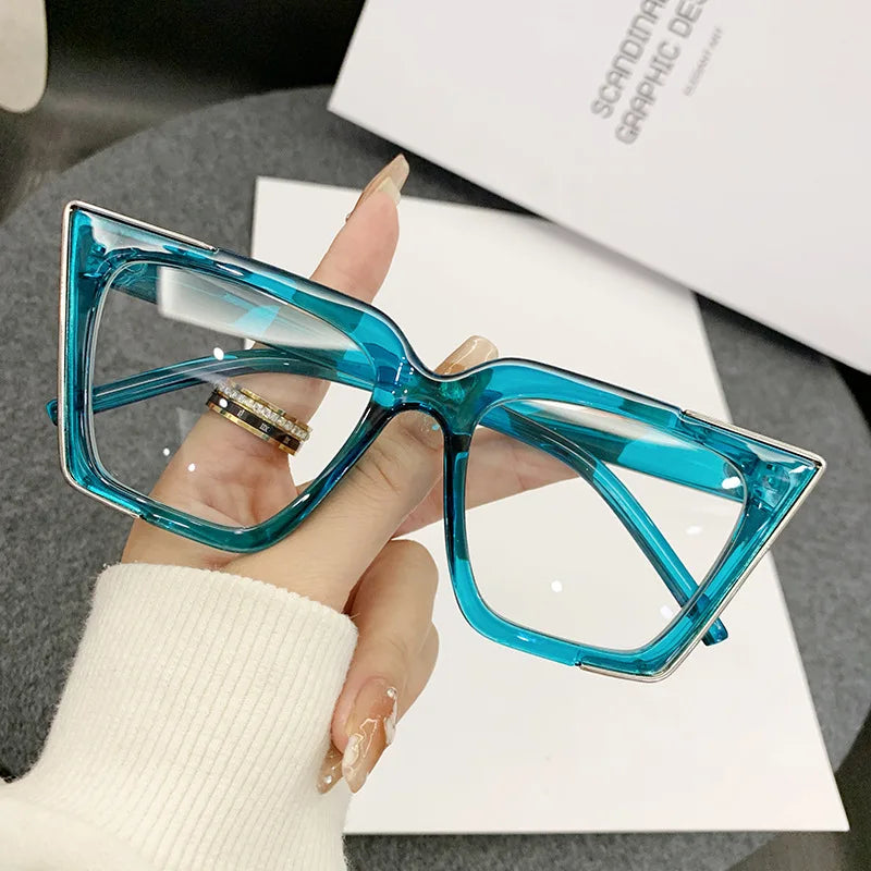 Cat Eye Trendy Large Frame Anti Blue Ray Myopia Glasses