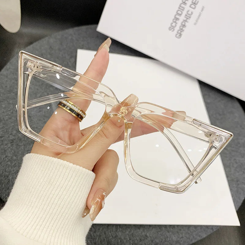 Cat Eye Trendy Large Frame Anti Blue Ray Myopia Glasses